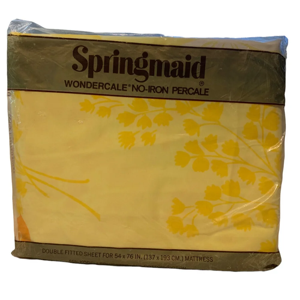 Vtg Springmaid No Iron Percale Double Full Fitted Sheet Yellow Butterfly NEW NOS